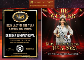 Dr. Nisha Sundaragopal Crowned Iron Lady of the Year and Re-Coronated Mrs. X Universe at the UK Parliament